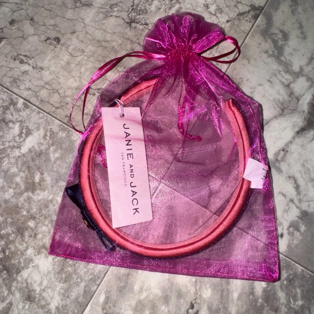 Janie and Jack Girls Pink Navy Bow Headband NWT One Size